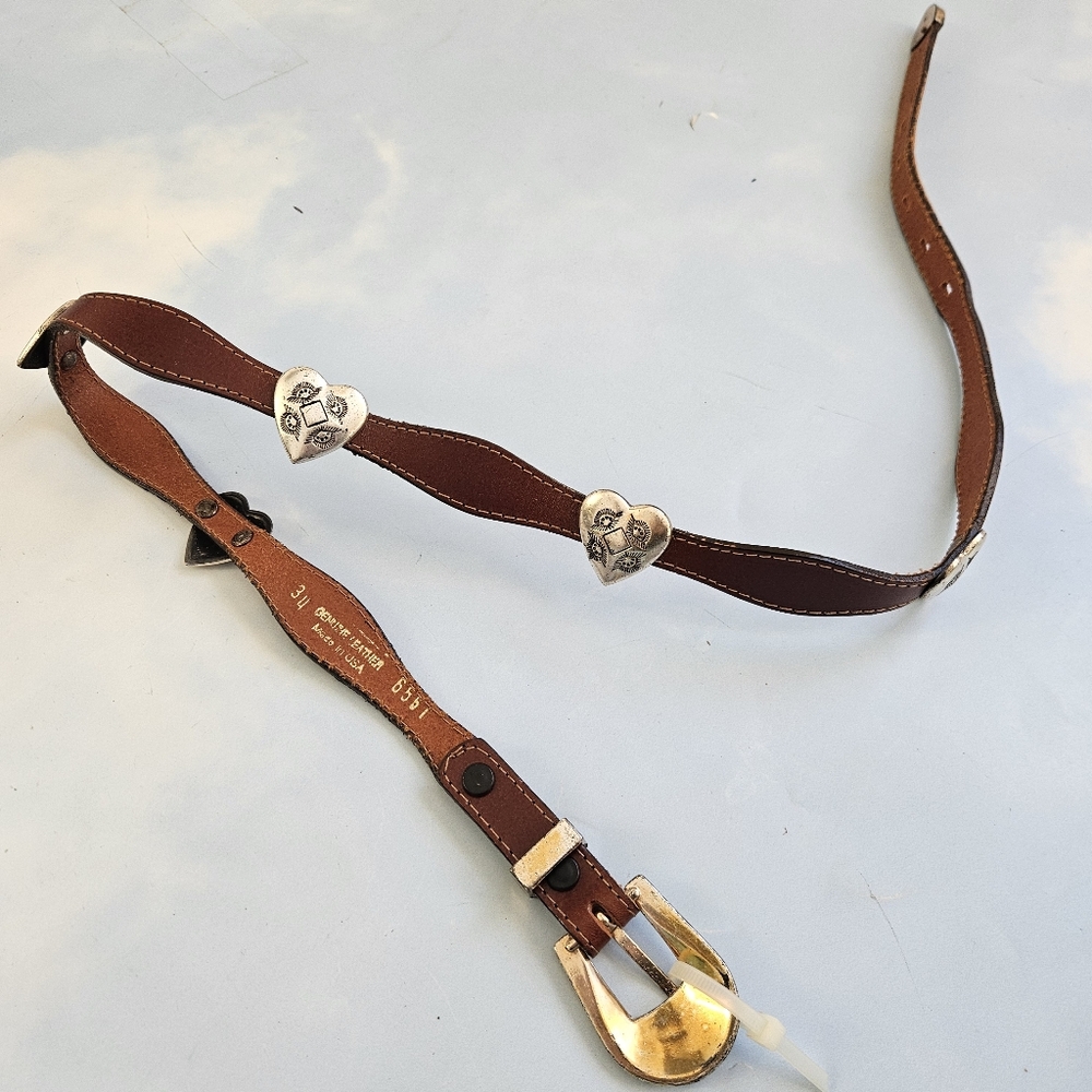 American Vintage Brown Leather Belt with Silver Accents - Picture 6 of 16